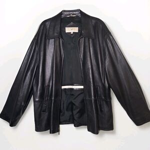 Joseph Abboud Leather Jacket Men's XL Black Full Zip Collar Pockets Soft Leather